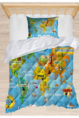 Else Adventurer Blue World Map 3d Patterned Single Child Duvet Bedding Set - Swordslife