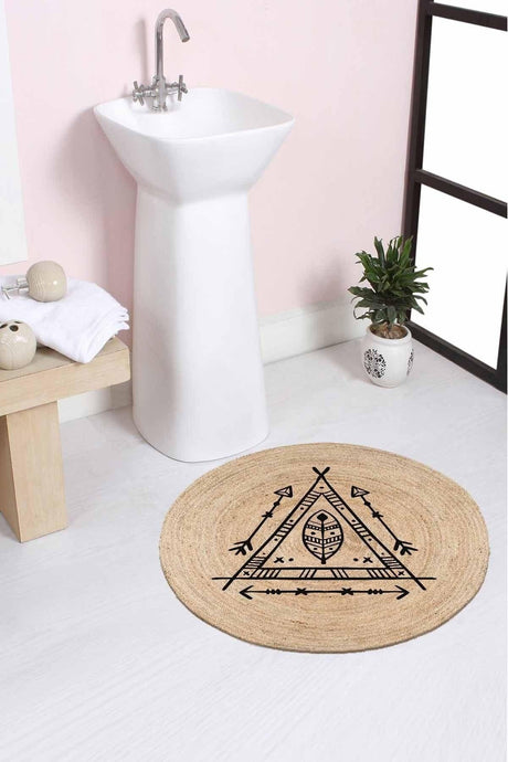 Else Retro Patterned Rope Straw Jute Knit Round Carpet Bath Mat 80x80cm - Swordslife