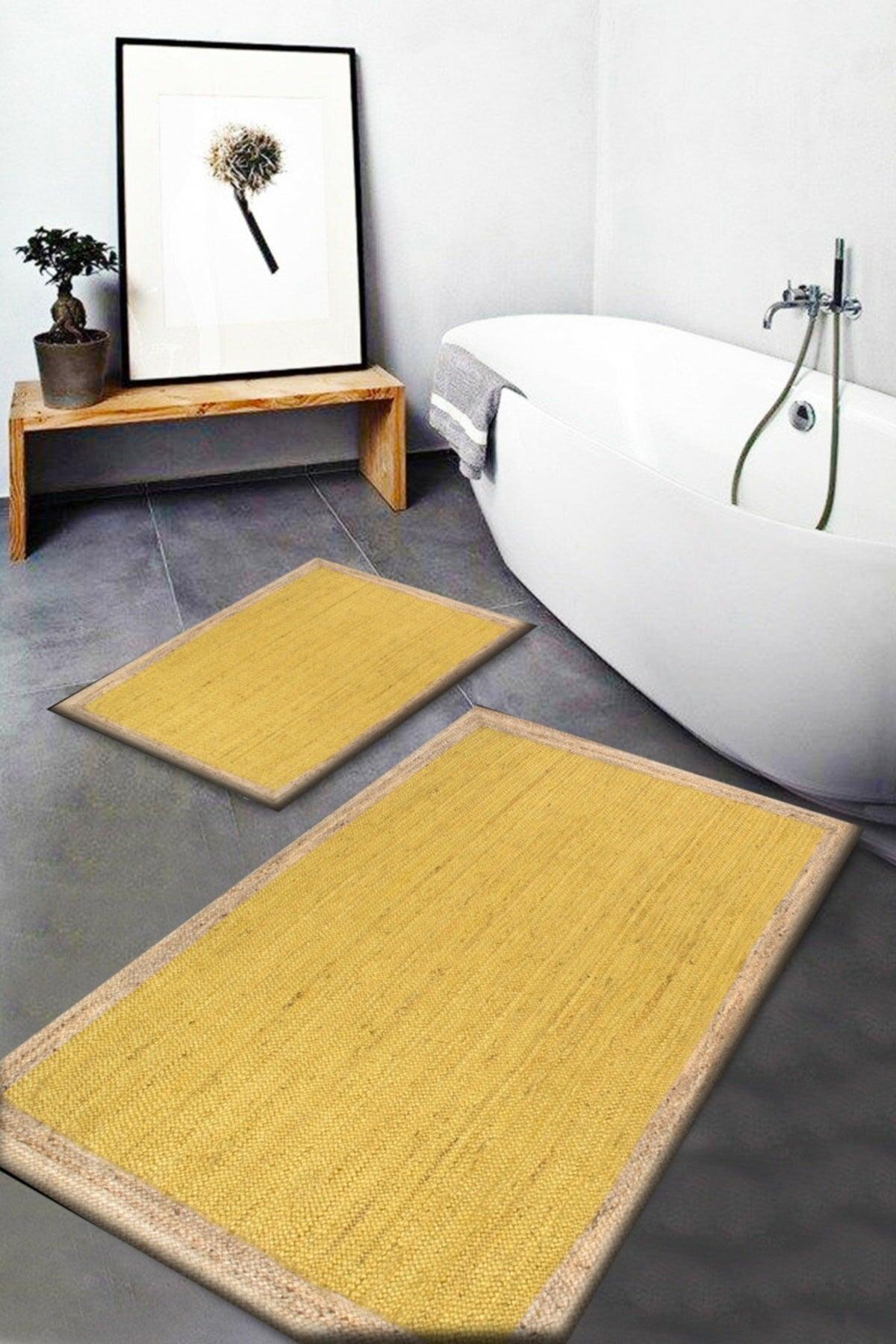 Else Wicker Sisal Jute Patterned Washable Non-Slip Base 2 Pcs. Bathroom Carpet Doormat Closet - Swordslife