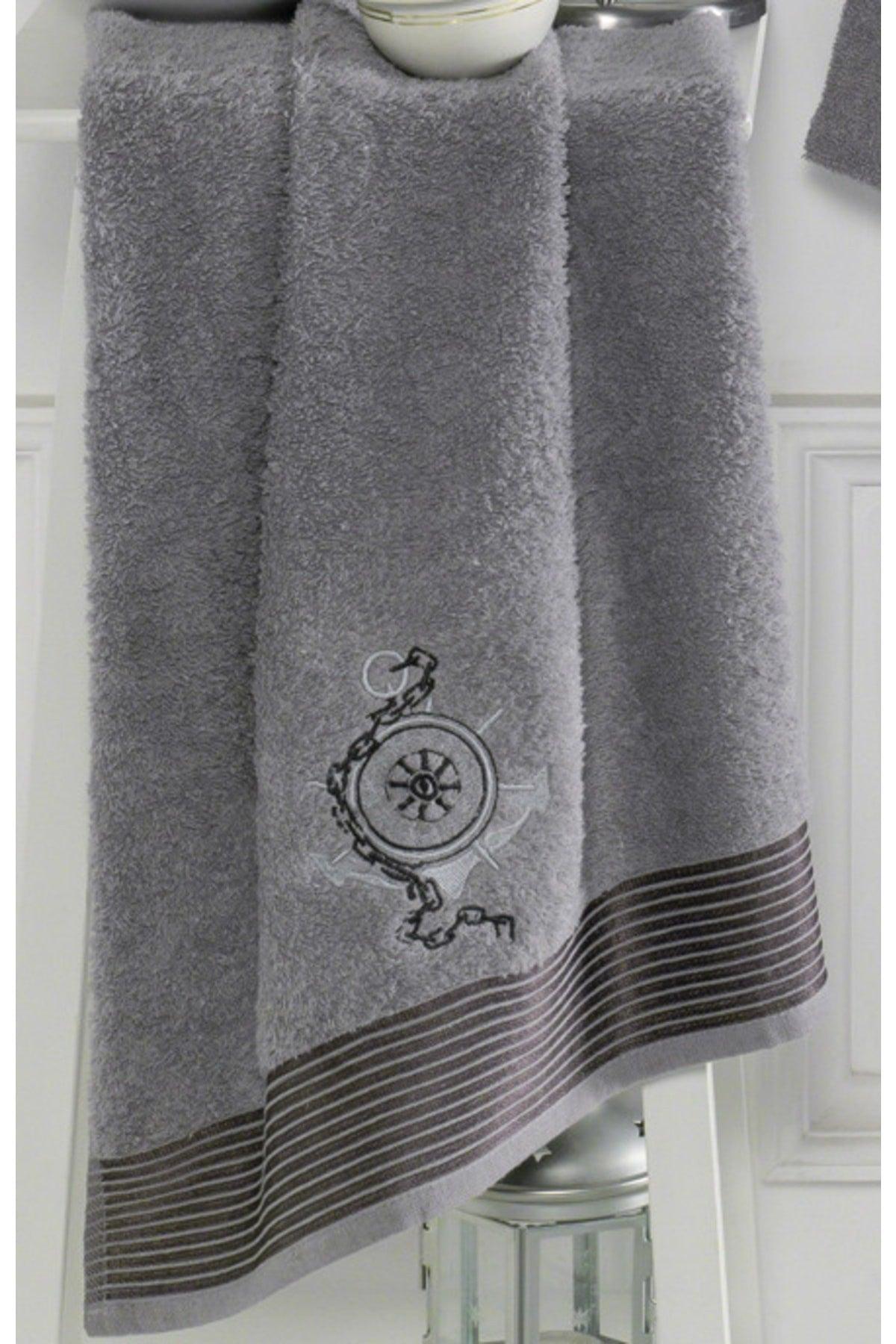 Embroidered Cotton 2 Piece Bathrobe Set | Grey - Swordslife