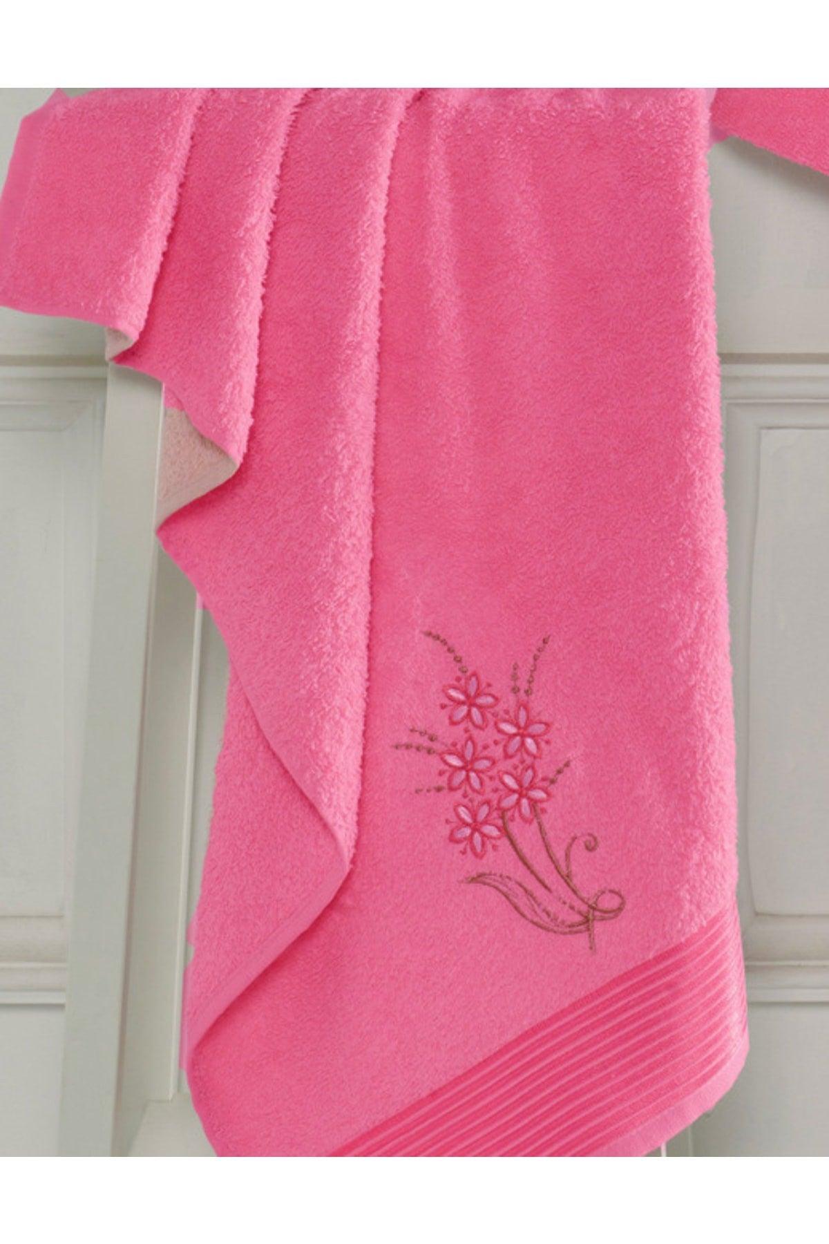 Embroidered Cotton 2 Piece Bathrobe Set | Pink