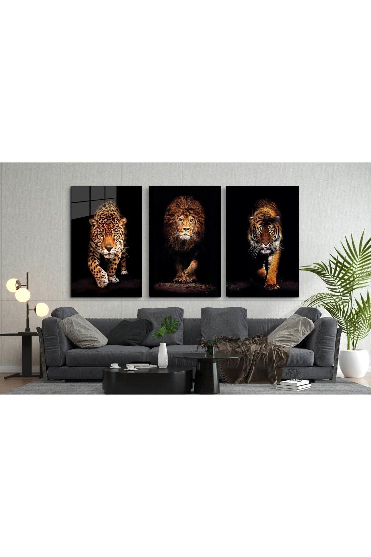 Esmeshop 3-Piece Animal Combine (lion, tiger and jaguar) Glass Painting - Swordslife