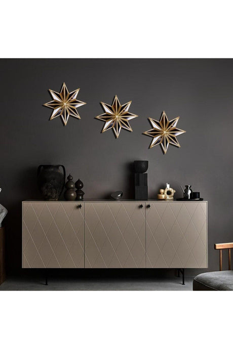 Home Decoration 3 Star Mirror Wall Ornament Gold 30 Cm - Swordslife