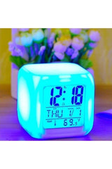 Home Office Desk Clock 7 Color Changing Digital Cube Alarm Clock Night Light Calendar - Swordslife