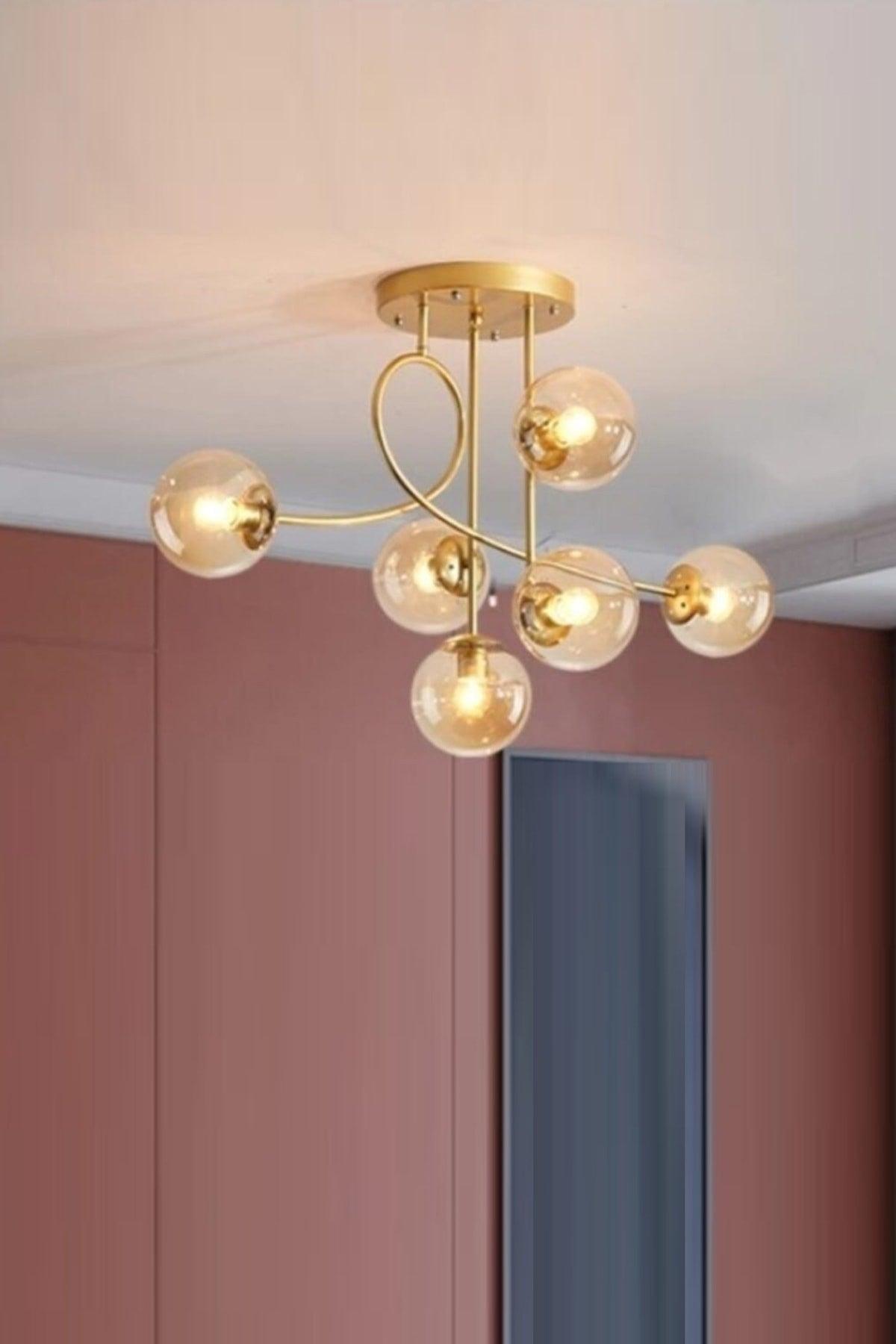 Eva Modern Design Tumbled Case Honey Glass Six Chandelier - Swordslife