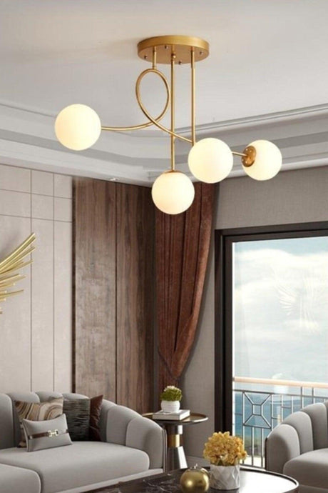 Eva Modern Matte Gold Case White Glass Quad Chandelier - Swordslife