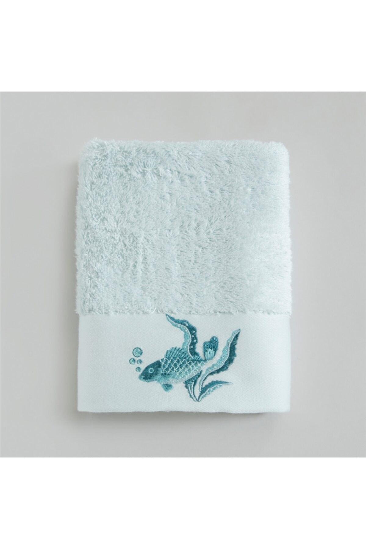 Eva Embroidered Face Towel 50x90 Cm Open Aqua