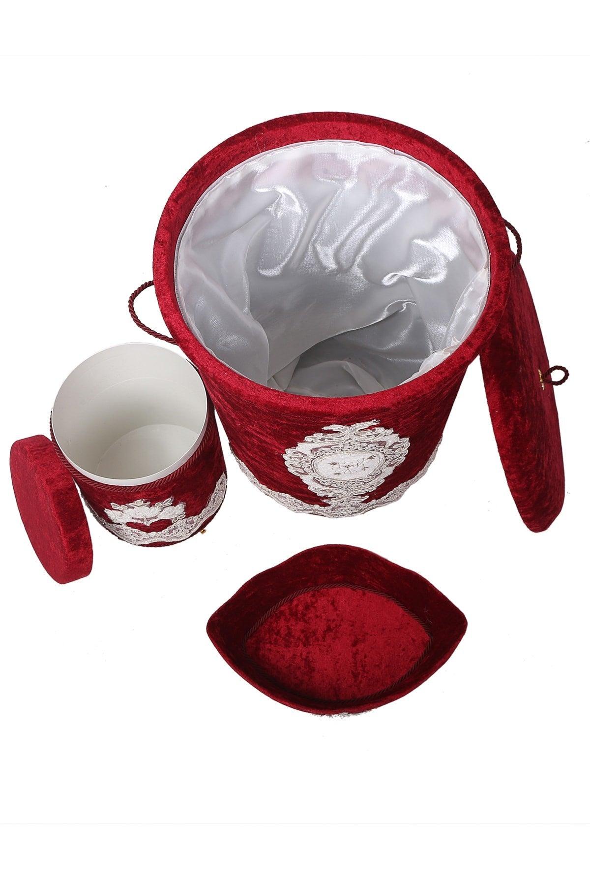 Exclusive Claret Red 6 Pcs Lacy Bathroom Dirty Laundry Basket Set + Bath Mat Set - Swordslife