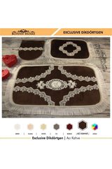 Exclusive Cornered Brown Tasseled 3 Pcs Closet Set Dowry Bathroom Carpet Mat Set - Swordslife