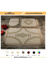 Exclusive Cornered Cream Tasseled 3 Piece Closet Set Dowry Bathroom Carpet Mat Set - Swordslife