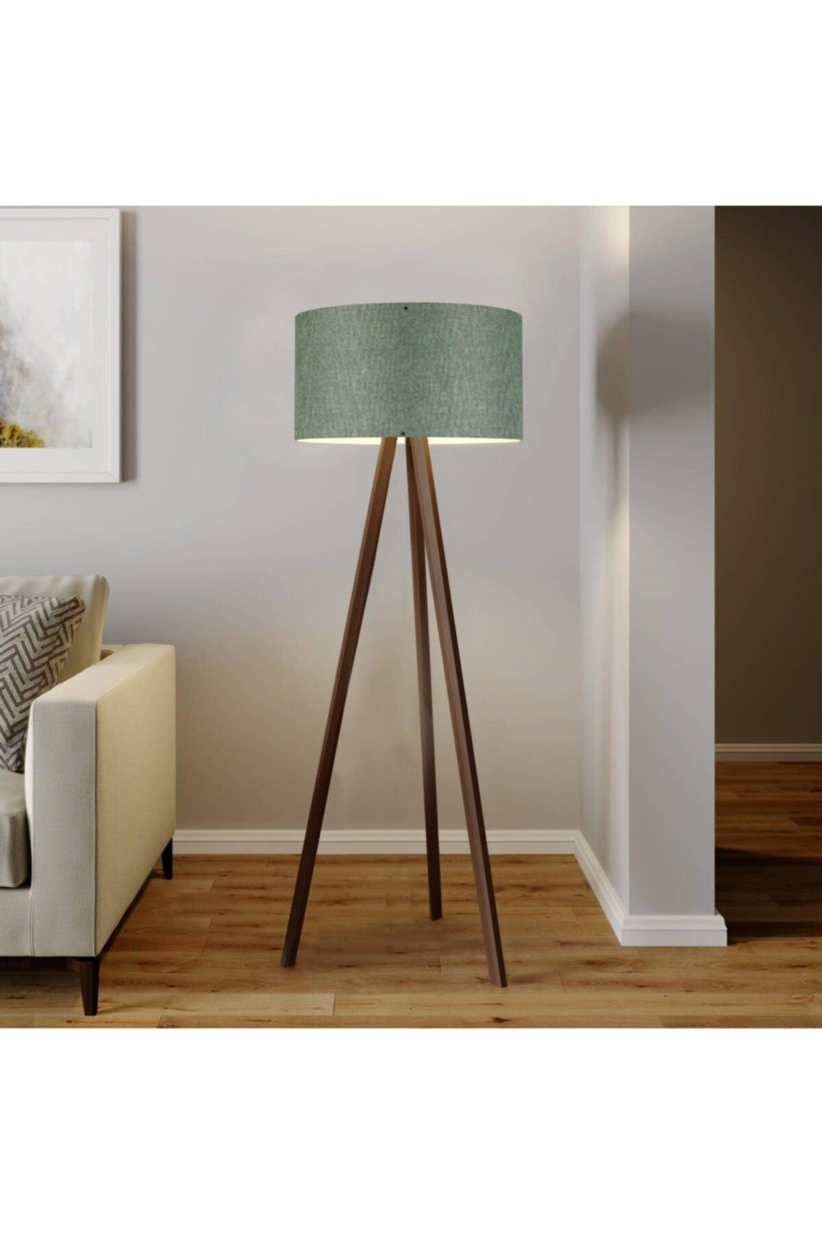 Wooden Tripod Floor Lamp with Fabric Head Khaki Green Ayd-2211 - Swordslife