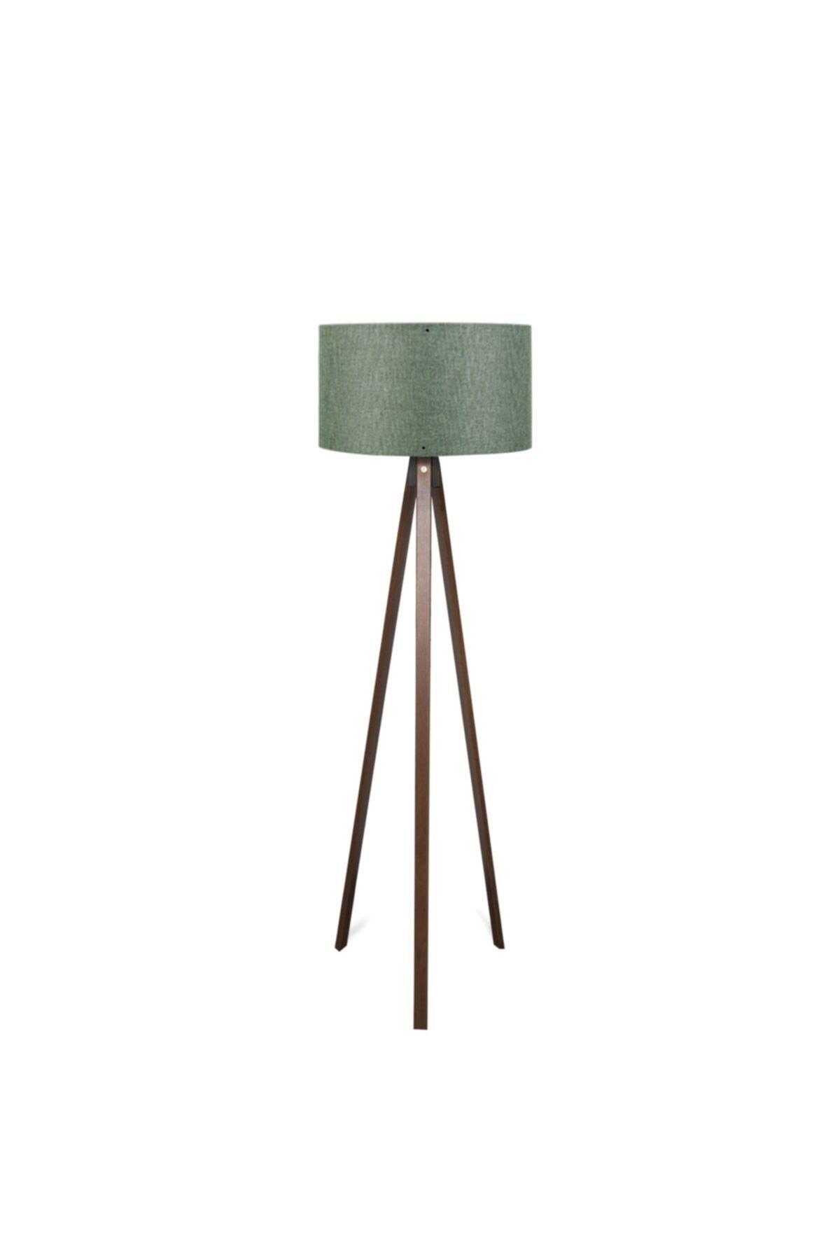 Wooden Tripod Floor Lamp with Fabric Head Khaki Green Ayd-2211 - Swordslife