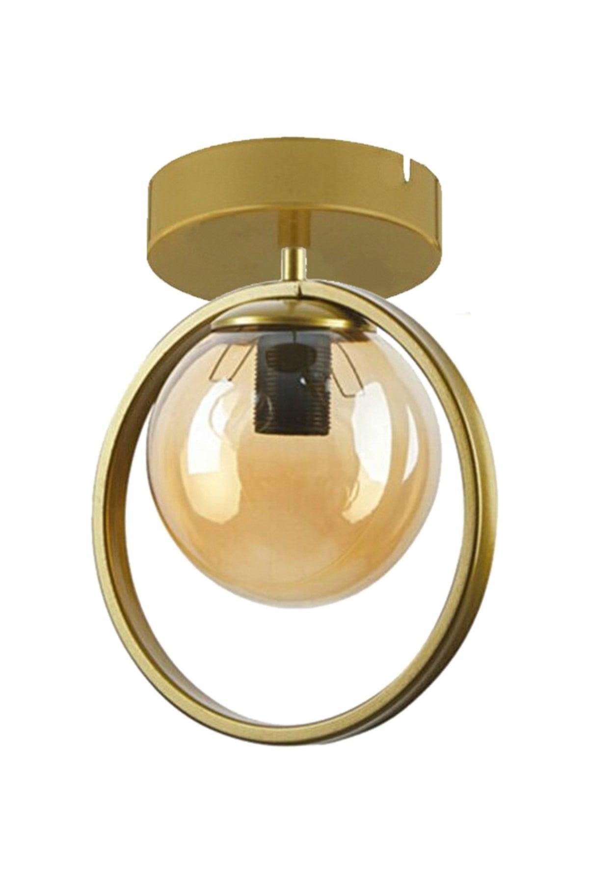 Peri Metal Ring Gold Honey Glass Hall - Kitchen Single Chandelier - Swordslife