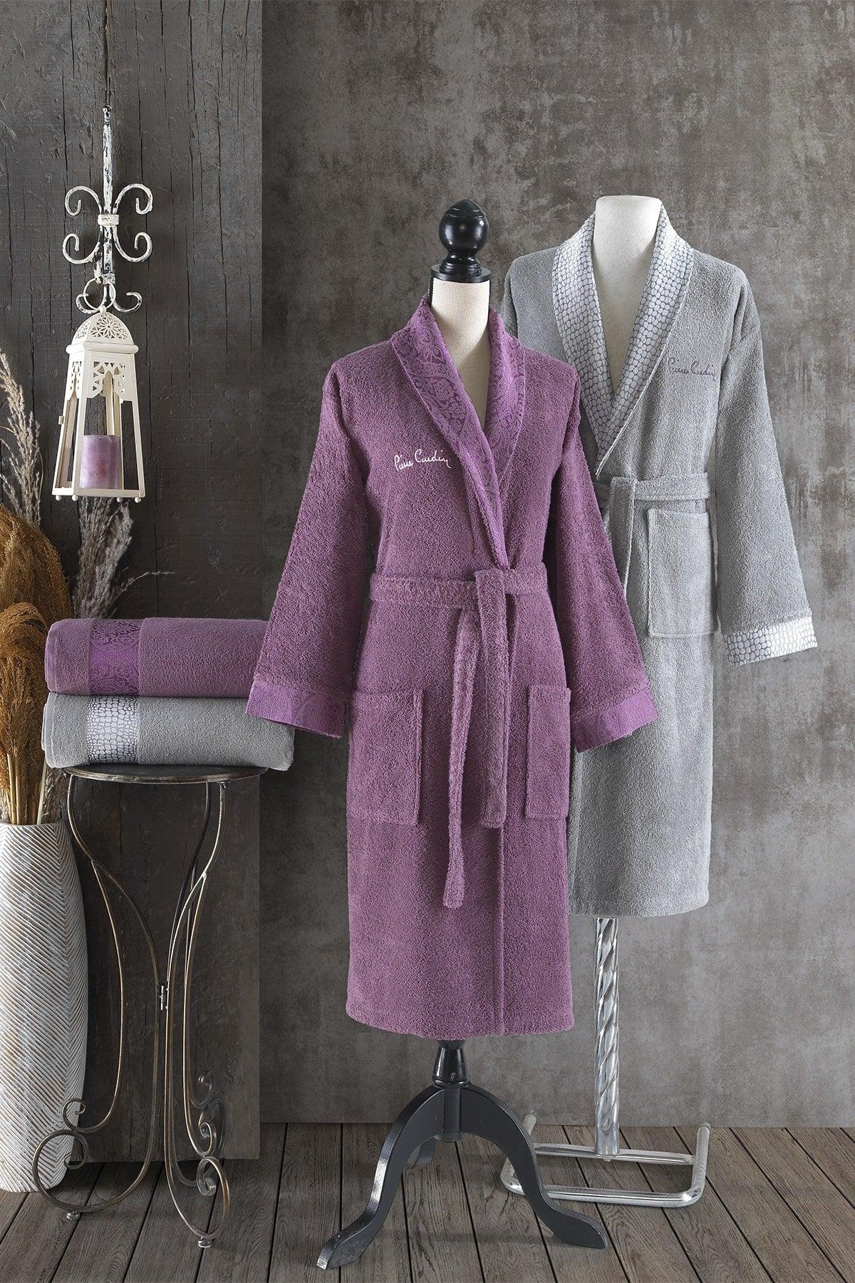 Family Bathrobe Set Plum - Gray