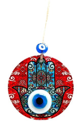 Mother Fatma's Blessed Hand Patterned Evil Eye Beaded Red Wall Ornament - Swordslife