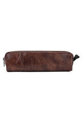 Faux Leather Brown Patterned Pencil Case