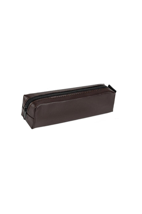 Faux Leather Dark Brown Pencil Case