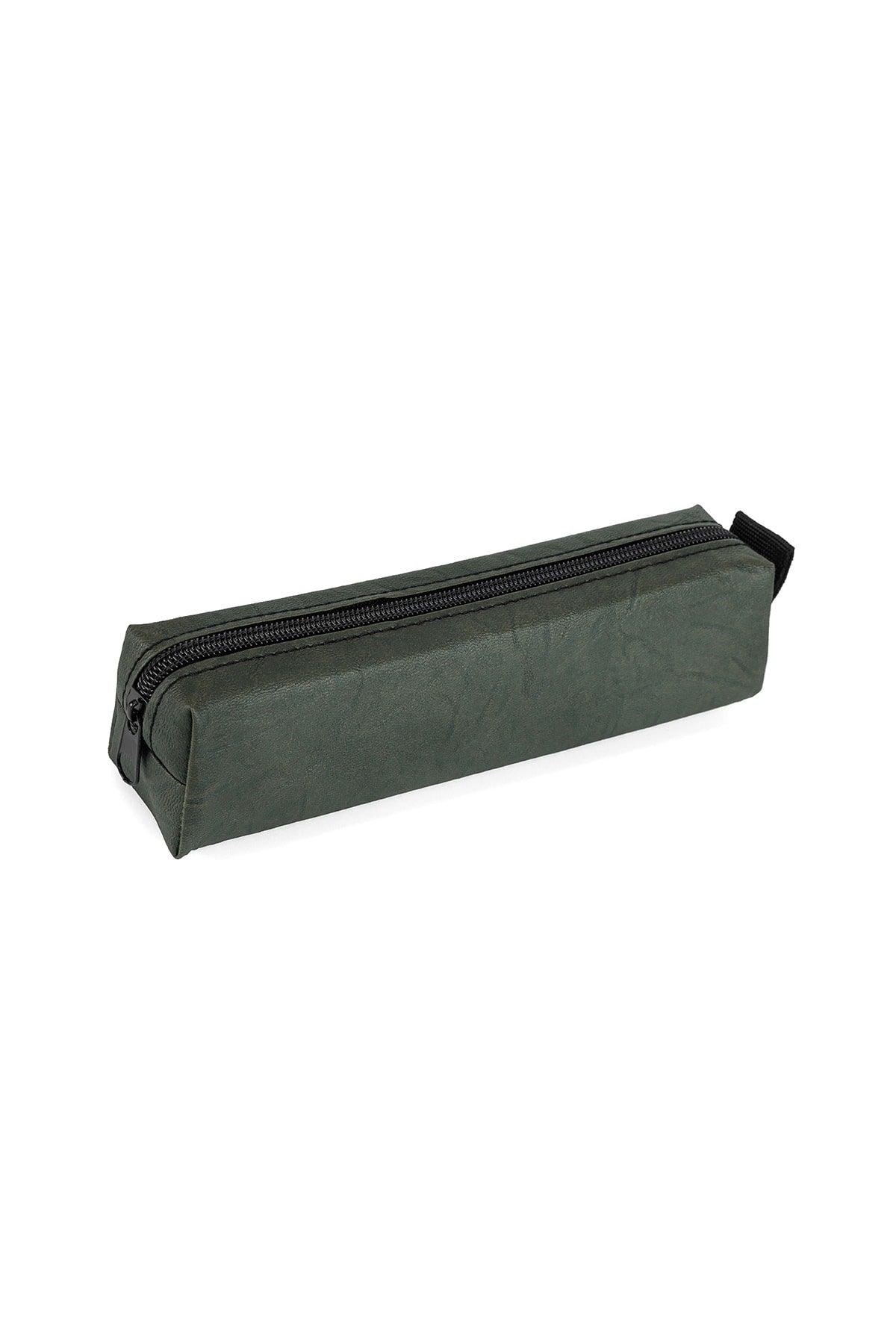 Faux Leather Khaki Pencil Case