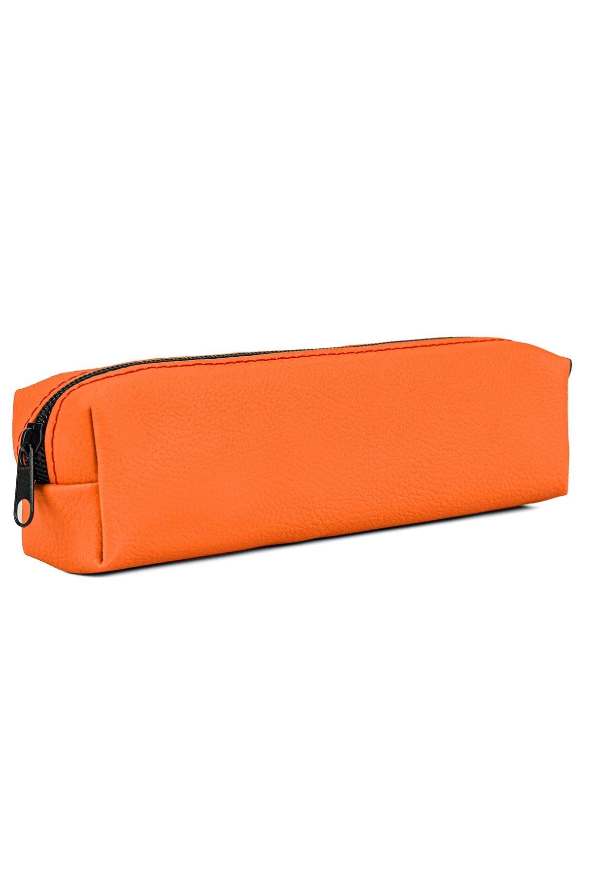 Faux Leather Orange Pencil Case