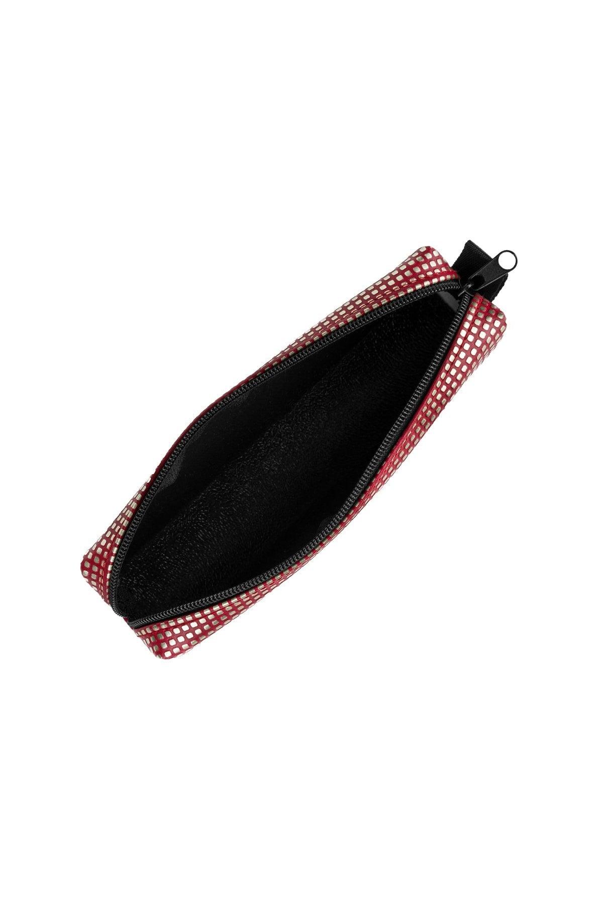 Faux Leather Red Pointed Pencil Case