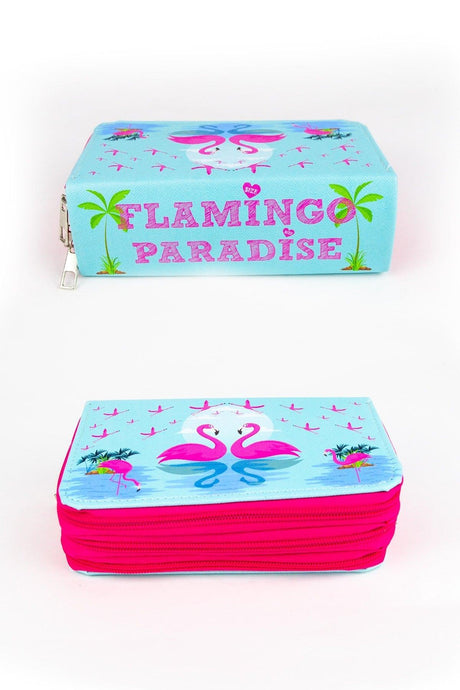 Flamingo Paradise Three Compartment Pencil Case