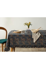 Florals Polycotton Frilly Table Cloth 150x220 Cm Navy Blue - Swordslife