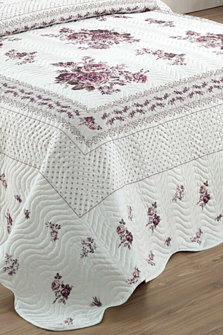 Flower Double Quilted Bedspread Set - Lilac - Swordslife