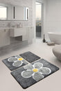 Flower Gray 3 Pcs Closet Set, Bath Mat Set Carpet - Swordslife