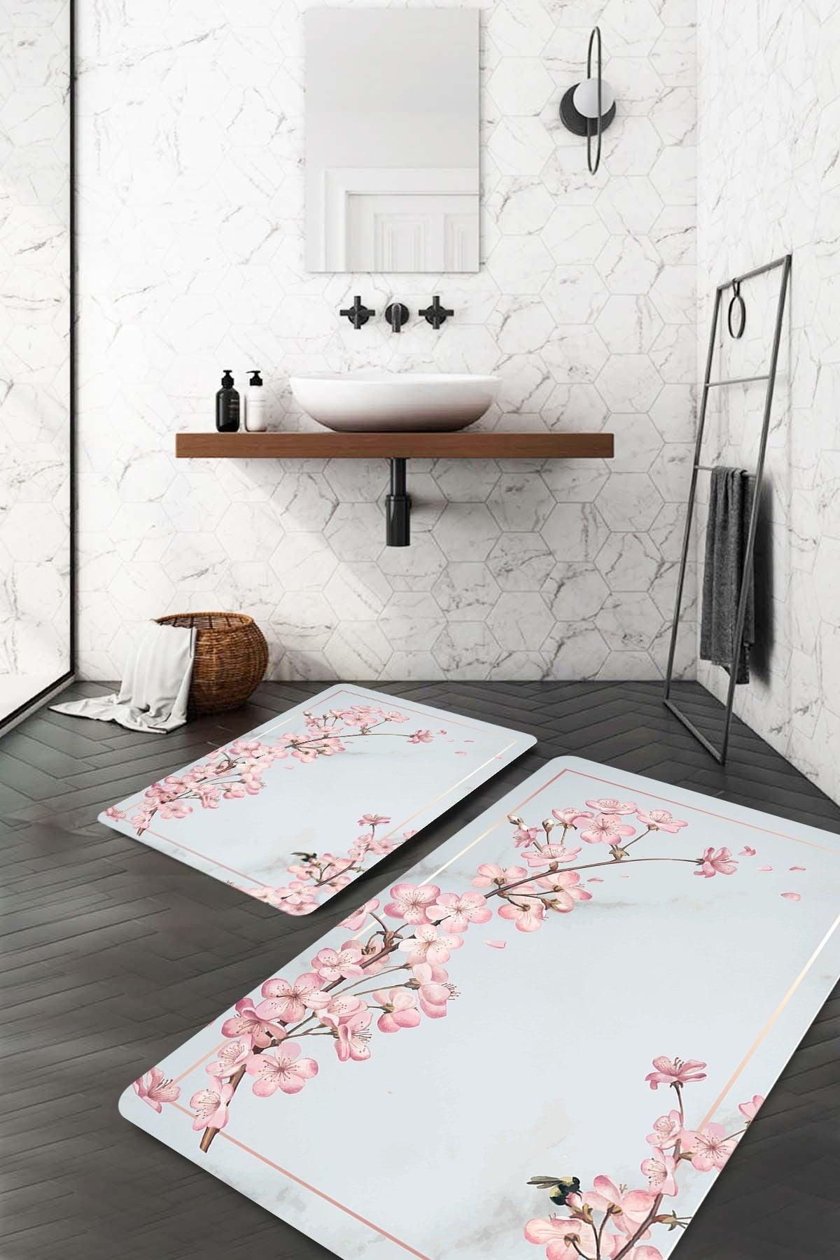 Flower Pattern Dream Catcher Pink Bath Mat Set of 2 Closets - Swordslife
