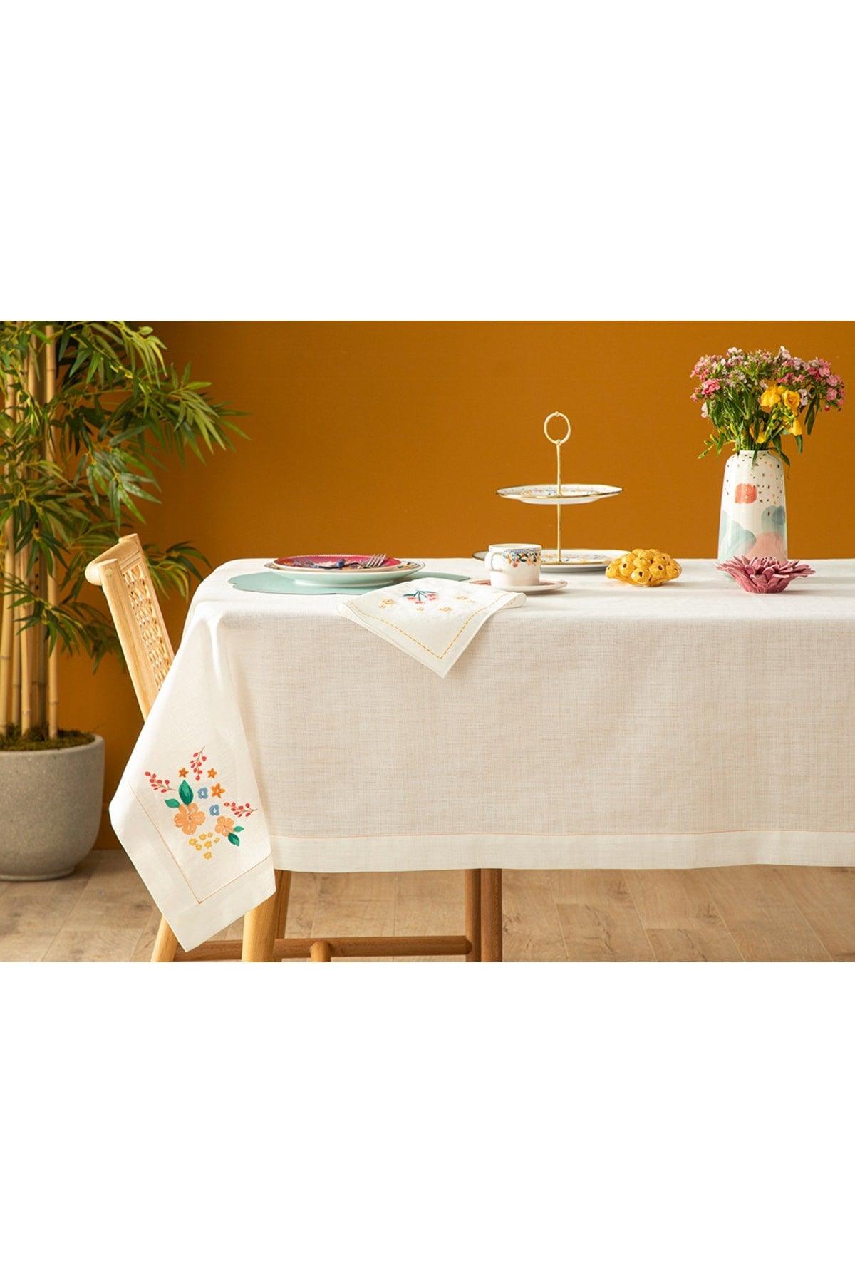 Flower Spree Embroidered Table Cloth 150x220 Cm White - Swordslife