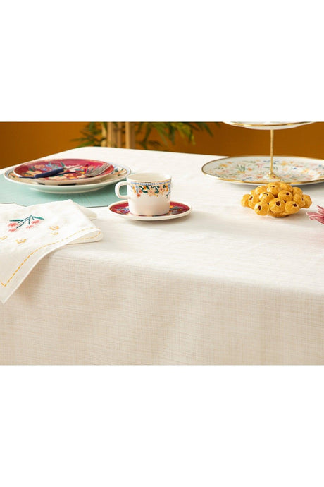 Flower Spree Embroidered Table Cloth 150x220 Cm White - Swordslife