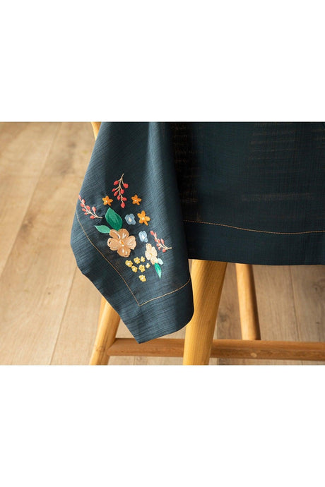 Flower Spree Embroidered Table Cloth 150x220 Cm Navy Blue - Swordslife