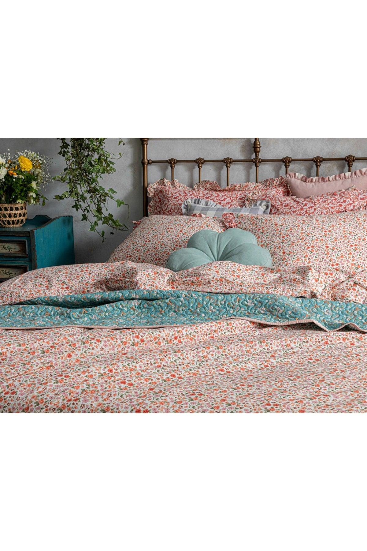 Floweret Cotton King Size Duvet Cover Set 240x220 Cm Amber Pink - Swordslife