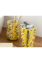 Flowery 3 Pcs Bathroom Set 9x9x15.5+9x9x12+12x8,5x2,5cm Yellow - Swordslife