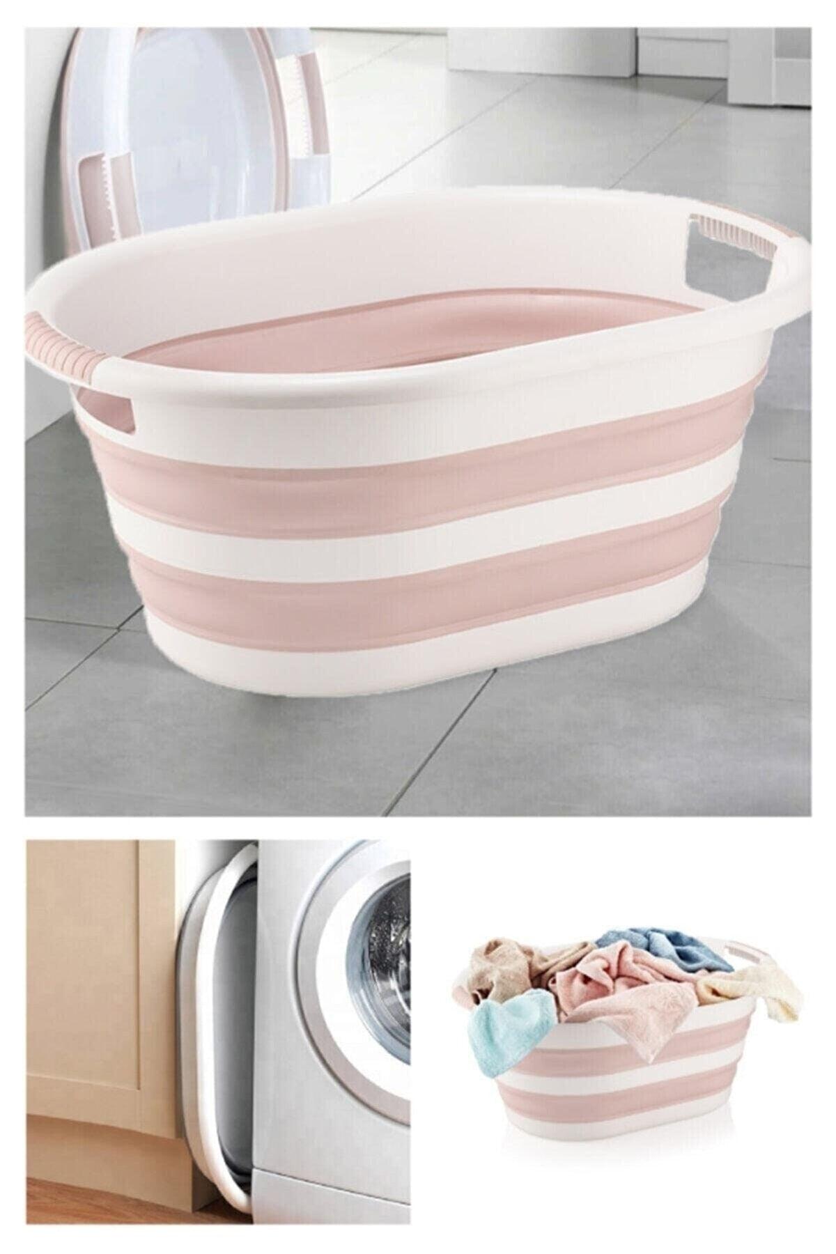 Collapsible Silicone Laundry Basket - Powder - Swordslife