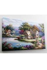 Forest Houses Pond Canvas Painting 60x120 cm - Swordslife