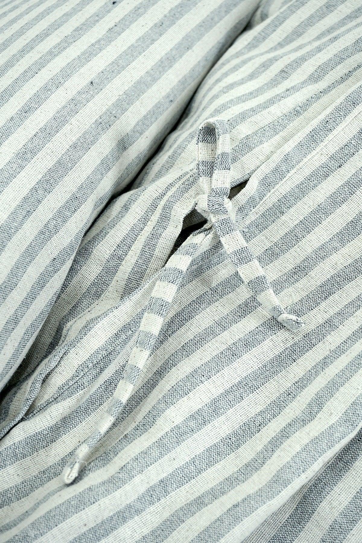 Full Organic Gray Linen Striped Double Duvet Cover and Pillow Set - Swordslife