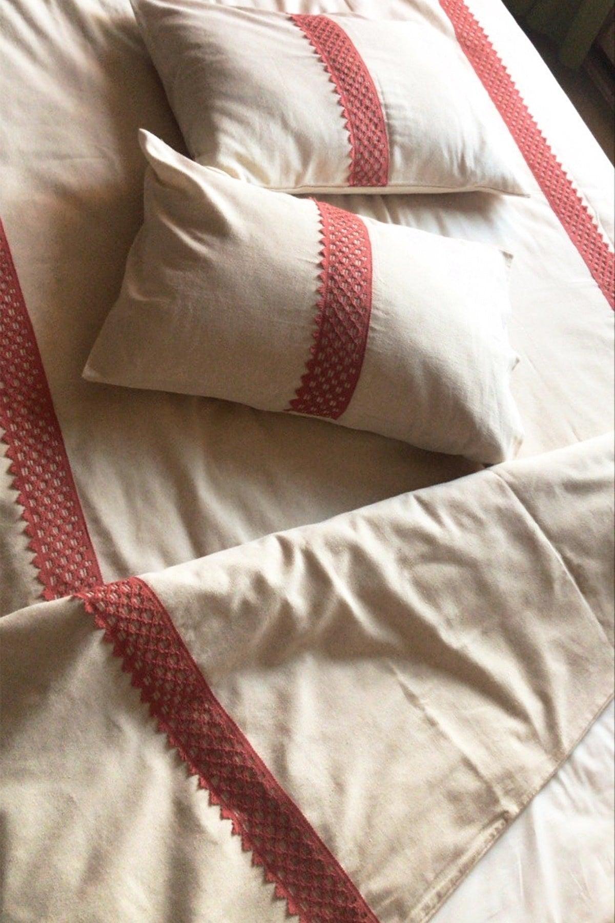 Full Organic Linen Tile Lacy Double Duvet Cover Pillow Set - Swordslife