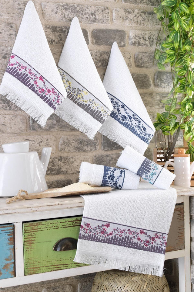 Garden Floral Embroidered 6 Pcs 30x50 Cm Hand And Face Towel Set Kitchen Towel - Swordslife