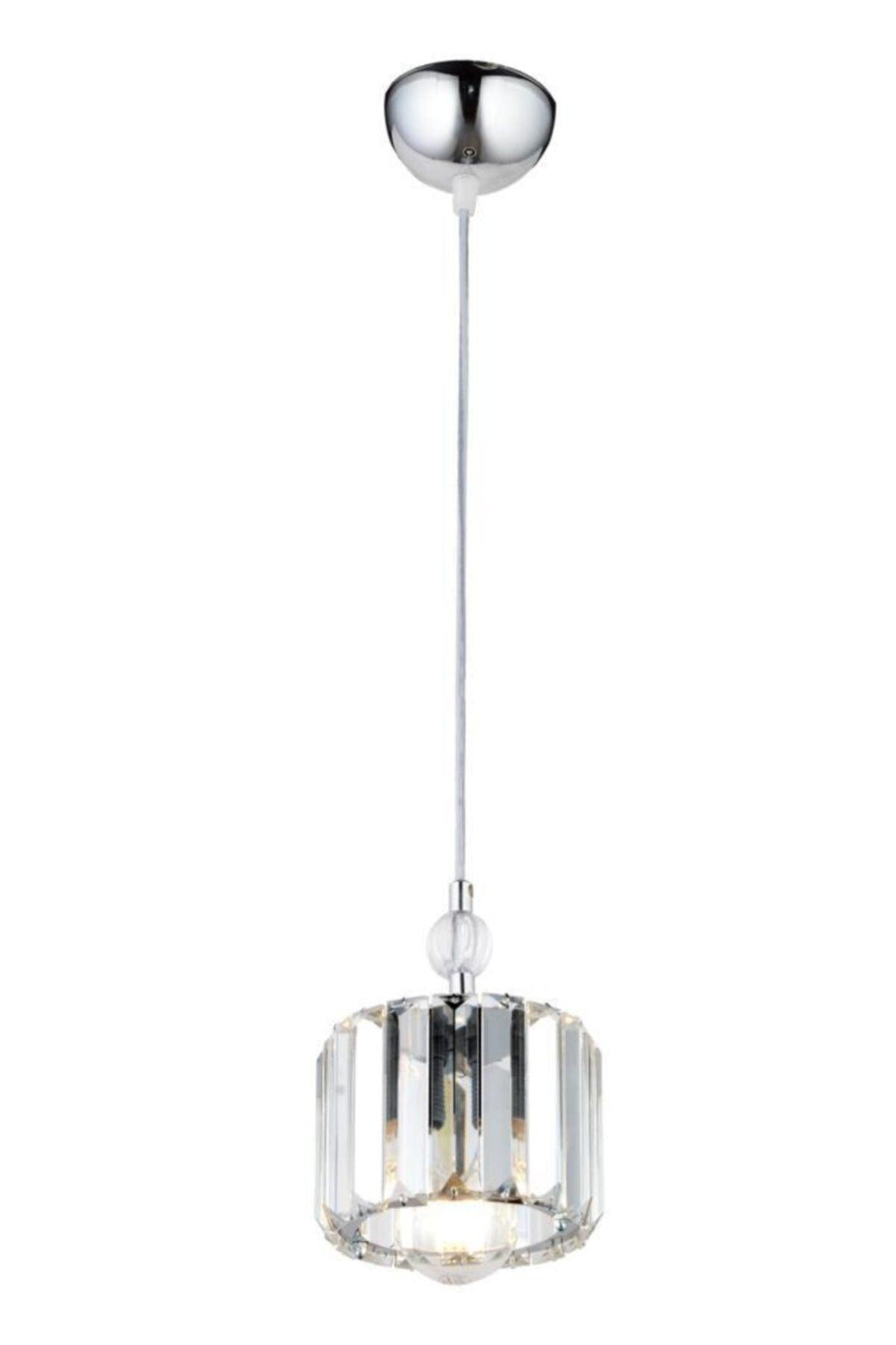 Dolunay Single Y-10 Chrome Stone Installation Chandelier