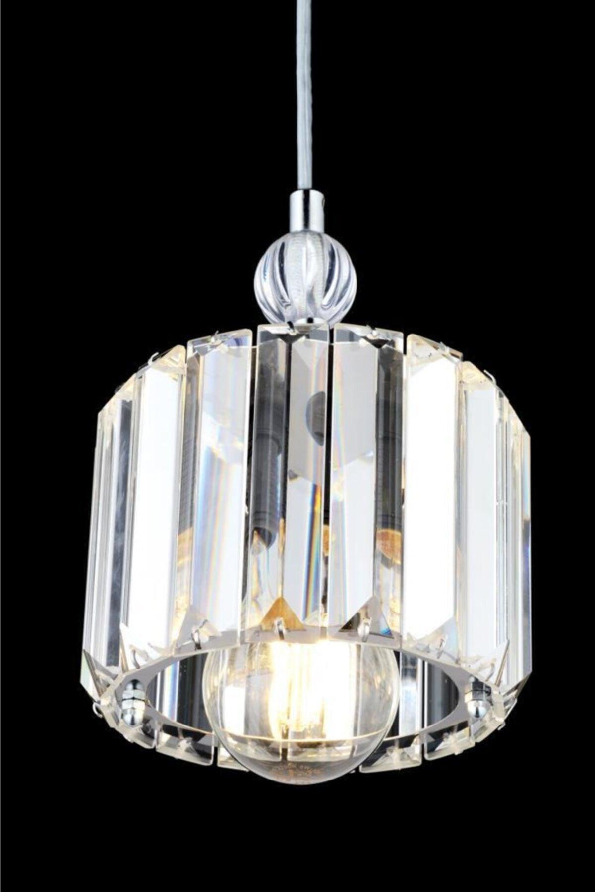 Dolunay Single Y-10 Chrome Stone Installation Chandelier