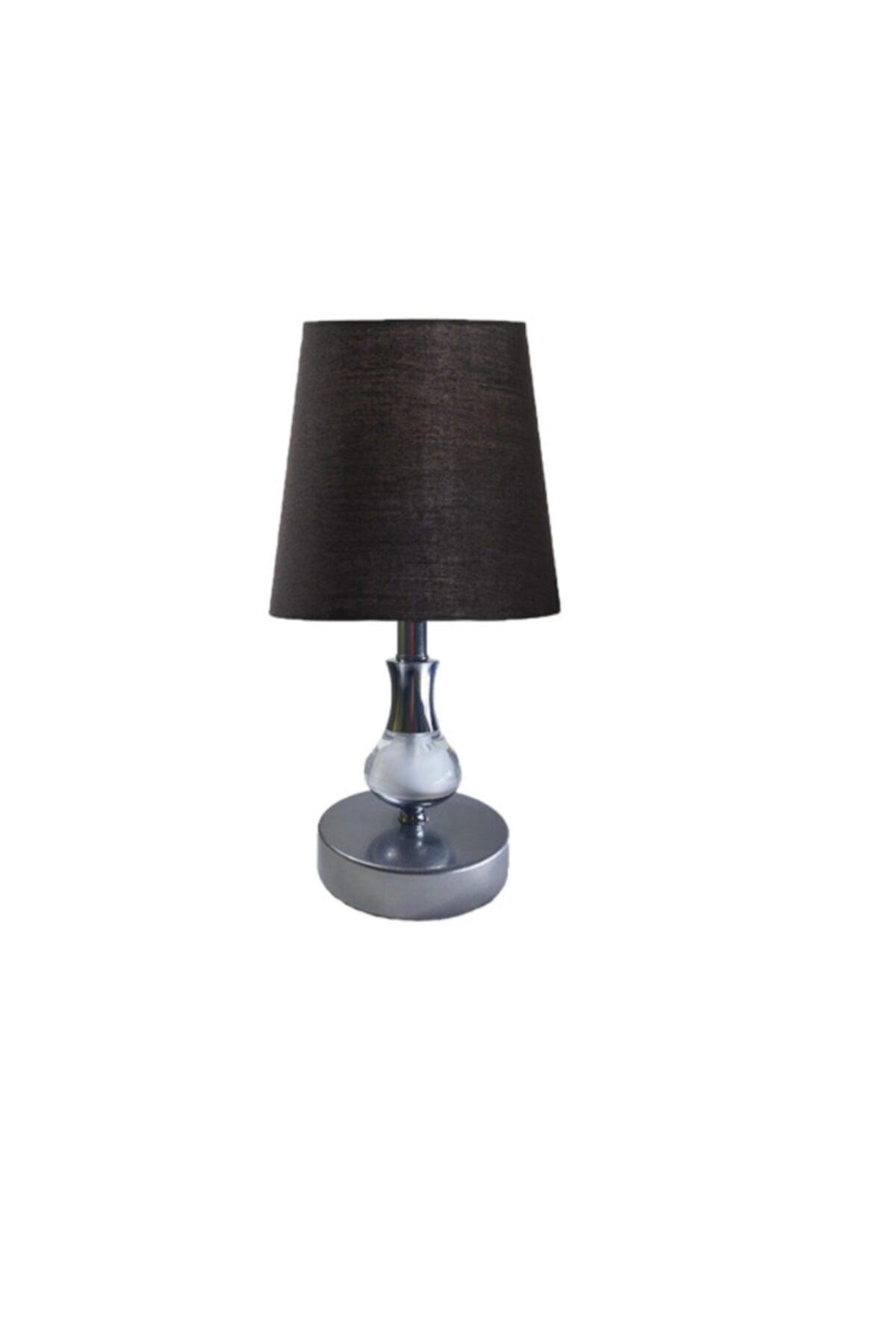 Glass Leg Black Fabric Head Lampshade Table Lamp 02 - Swordslife