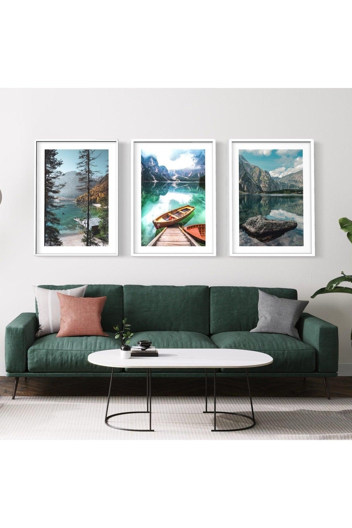 Lake Scenery Set of 3 Unframed Posters, Nature Scenery Painting Poster, Wall Decoration - Swordslife