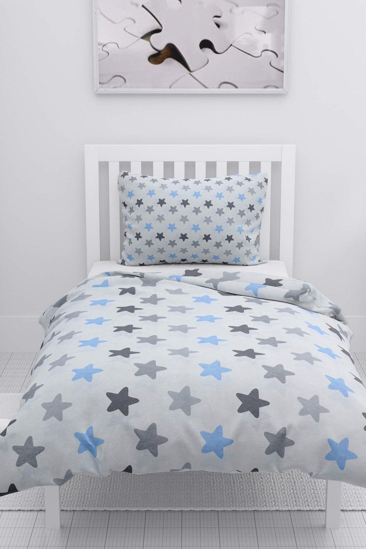 Gold Single Duvet Cover Set - White - Blue