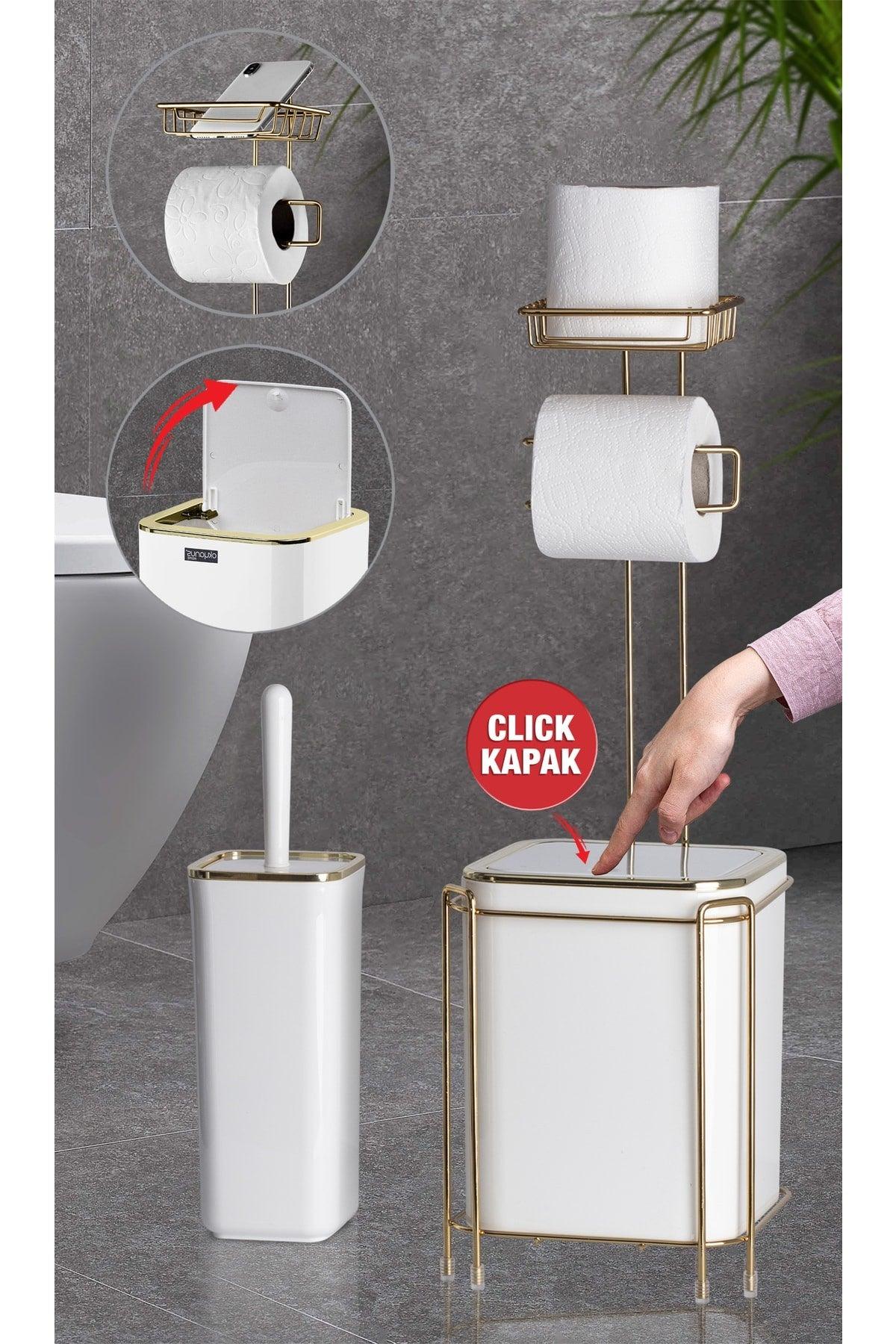 Gold Refilled Wc Paper Holder - Square White Trash