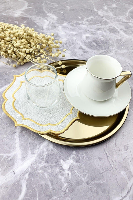 Gold Colored Double Wrap Embroidered 12 Piece Set Placemat And Cocktail Napkin - Swordslife