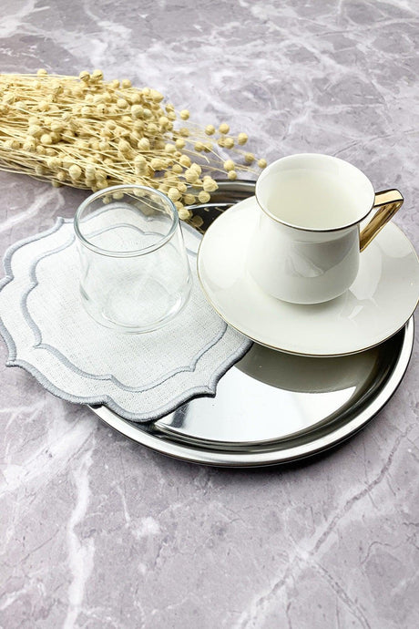 Gray Color Double Wrap Embroidered 12 Piece Set Placemat And Cocktail Napkin - Swordslife