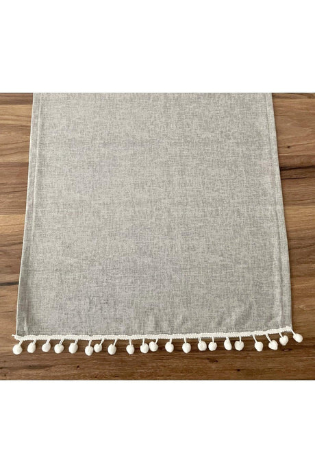 Gray Fabric Pompom Detailed Runner - Swordslife