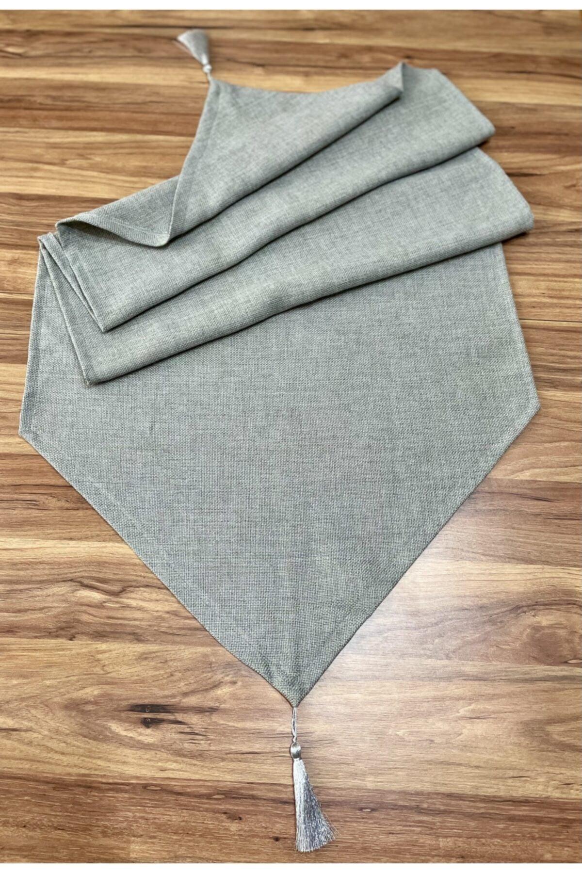 Gray Fabric Tasseled Runner - Swordslife