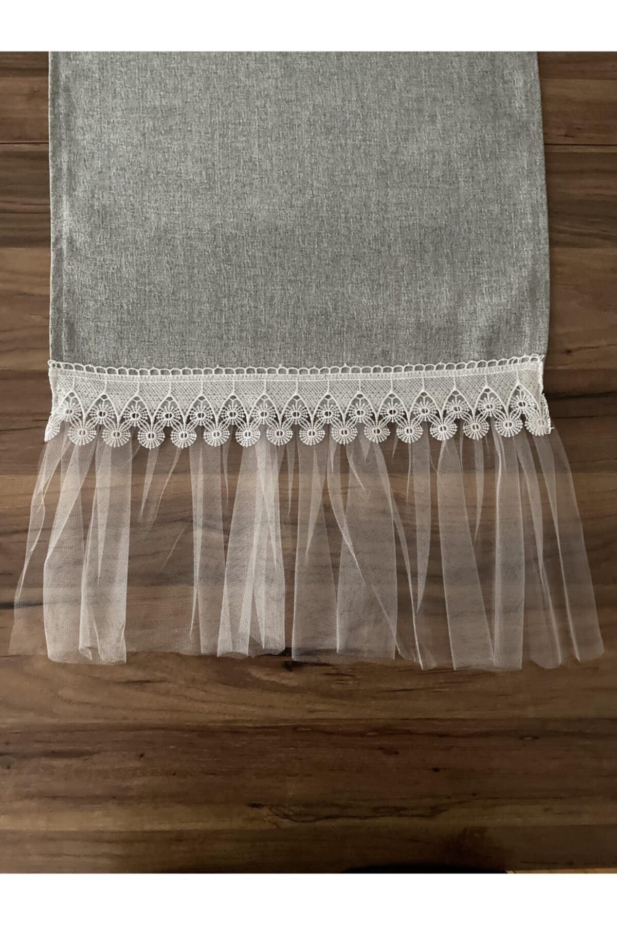 Gray Fabric Tulle Detailed Runner - Swordslife